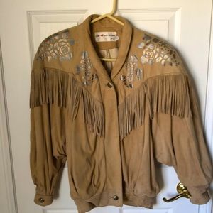 Super cool vintage Suede bomber Jacket With Fringe
